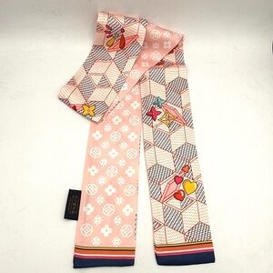 Luxury inspired twilly scarf - LV Hearts, Cubes, Monogram New! Peach Pink Navy